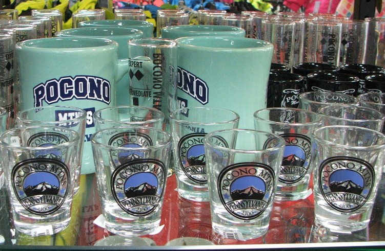 Pocono Souvenir Shot Glasses on Display